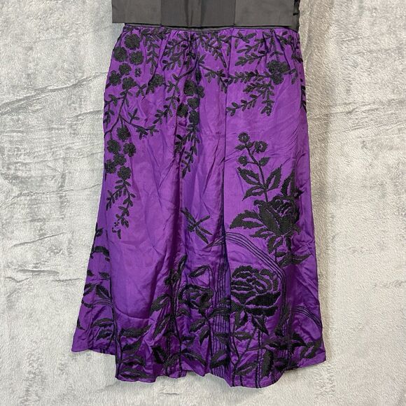 Tracy Reese S 6 Silk Black Floral Embroidered Purple Dress Whimsigoth Empire NYE - Picture 7 of 16